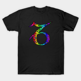 Capricorn Zodiac Horoscope Symbol in Dark Rainbow Leopard Print T-Shirt